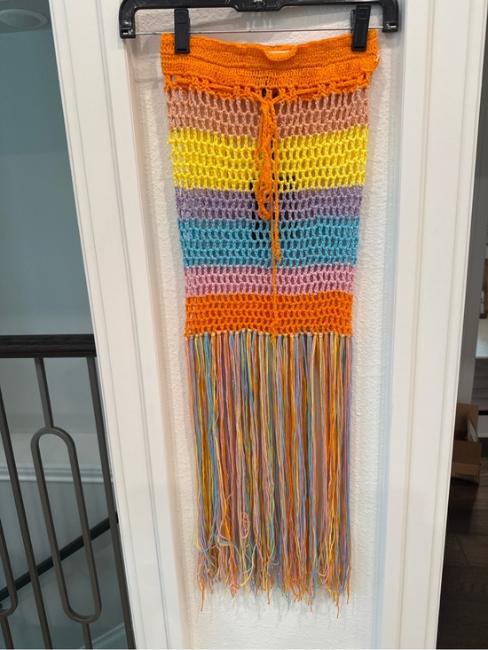 J.Nna Other - JNNA Rainbow Crochet Fringe Tube Top Festival Cover Up NWT Small
